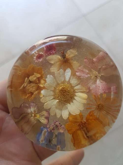 Fab Lucite Paper Weight with Dried Flowers