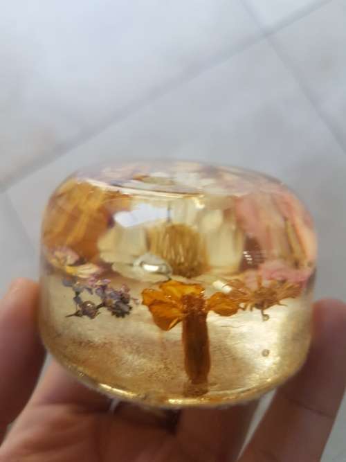 Fab Lucite Paper Weight with Dried Flowers