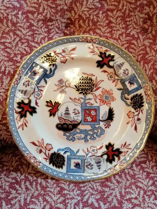 Vintage Mason's Iron Stone Gilded Oriental Plate Pagoda Lotus Flower