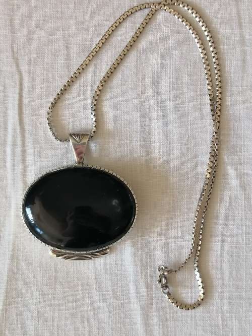Striking Silver and Onyx Pendant with Silver Necklace
