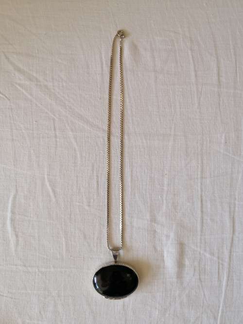 Striking Silver and Onyx Pendant with Silver Necklace