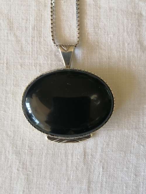 Striking Silver and Onyx Pendant with Silver Necklace