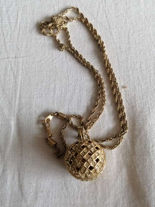 Vintage Swarovski Gold Tone Necklace and Crystal Weave Ball Pendant