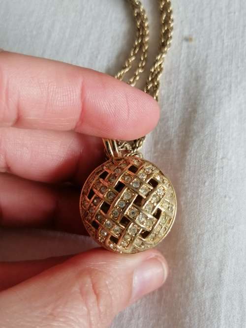 Vintage Swarovski Gold Tone Necklace and Crystal Weave Ball Pendant