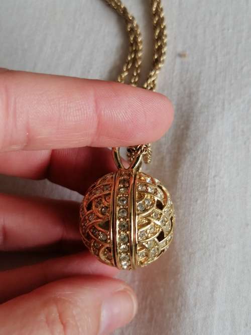 Vintage Swarovski Gold Tone Necklace and Crystal Weave Ball Pendant
