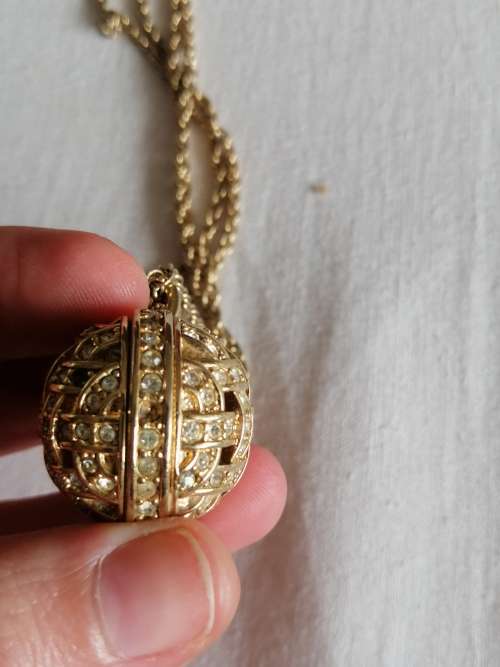 Vintage Swarovski Gold Tone Necklace and Crystal Weave Ball Pendant