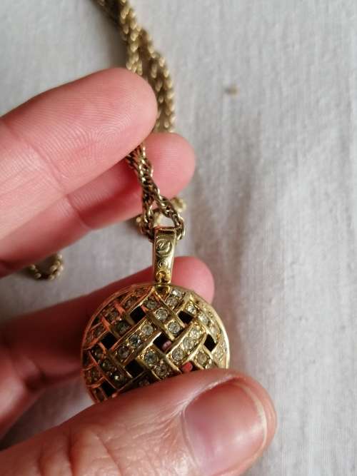 Vintage Swarovski Gold Tone Necklace and Crystal Weave Ball Pendant
