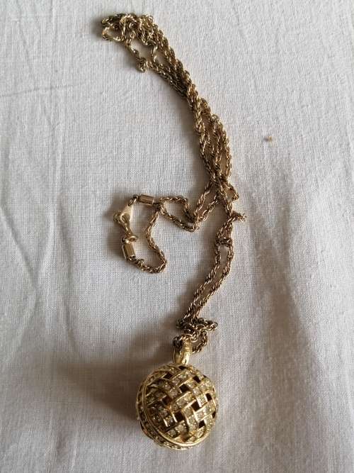 Vintage Swarovski Gold Tone Necklace and Crystal Weave Ball Pendant