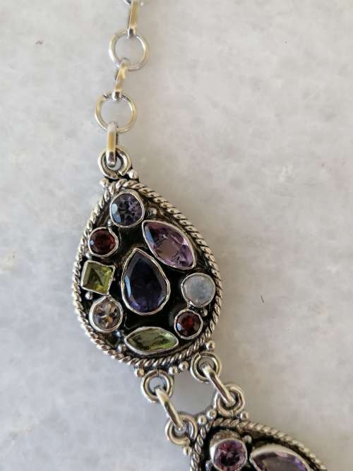 This is a beauty Sterling Silver Multi Gem Necklace