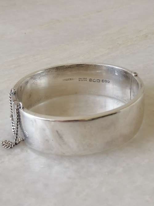 Reserved for Gideon Gorgeous Vintage Silver Bangle With Gold Detailed Swallows and Flowers