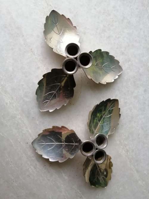 A Pair of Danish Silver Plated 3 Candle Leaf Shaped Candle Holder
