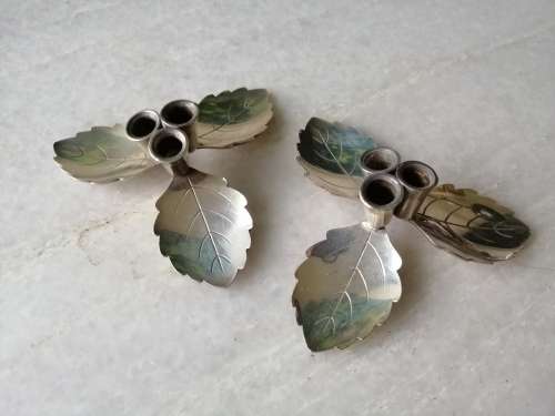A Pair of Danish Silver Plated 3 Candle Leaf Shaped Candle Holder