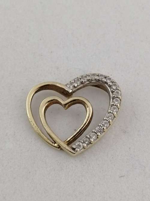 9k Yellow Gold Heart Shaped Pendant Inset with Cubic Zirconia