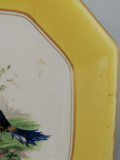 Wedgwood Imperial Octagonal Bowl with Yellow and Gilt Border and a Scene of Pheasants