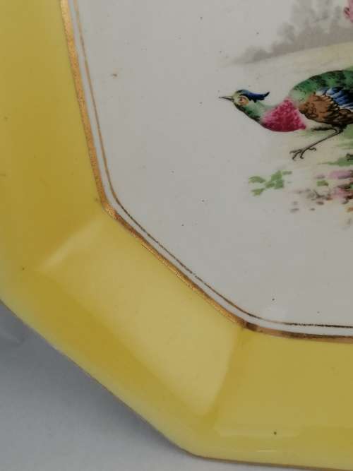 Wedgwood Imperial Octagonal Bowl with Yellow and Gilt Border and a Scene of Pheasants