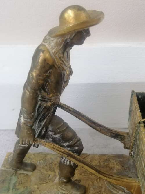 Beautifully Detailed French Ormolu Gilt Bronze Figure of a Farmer and Wheelbarrow