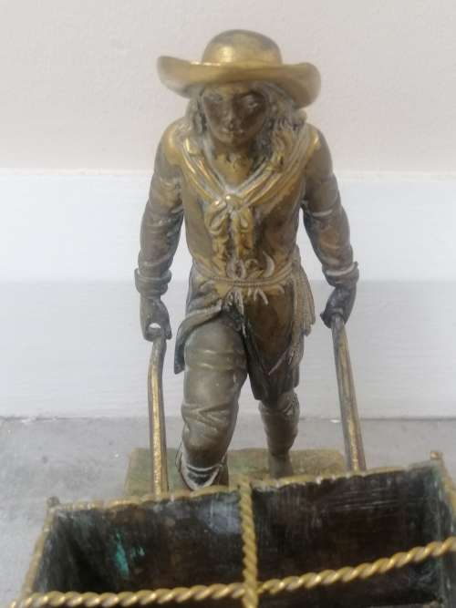 Beautifully Detailed French Ormolu Gilt Bronze Figure of a Farmer and Wheelbarrow