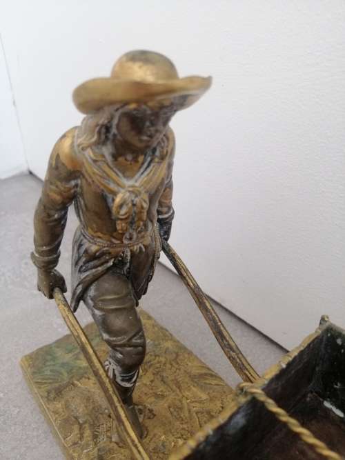 Beautifully Detailed French Ormolu Gilt Bronze Figure of a Farmer and Wheelbarrow