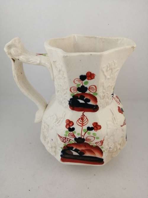 Antique 19th C Gaudy Welsh hand painted design Molded Jug