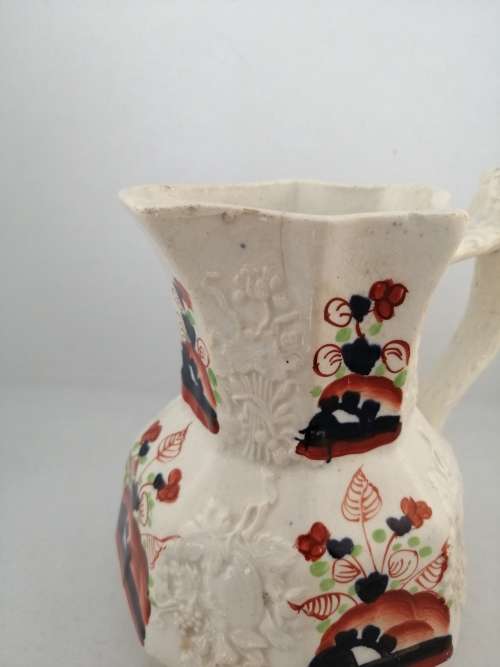 Antique 19th C Gaudy Welsh hand painted design Molded Jug