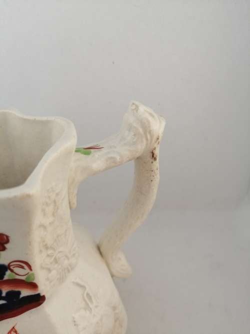 Antique 19th C Gaudy Welsh hand painted design Molded Jug