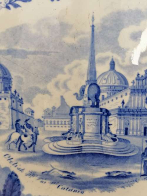 Antique Pearlware Transfer Don Pottery Italian Views Plate Obelisk at Catania