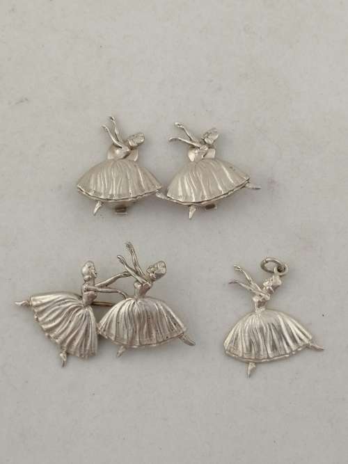 Candida Silver Ballerina Pendant, Brooch and Earring Set