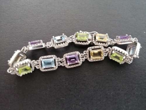 Gorgeous Multi Semi Percious Stone and Silver Bracelet