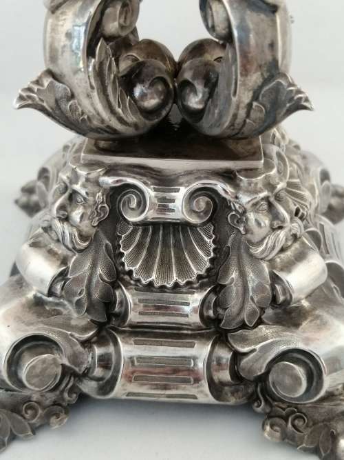 Bohemian Glass and Silver Plated Centrepiece with Dolphins and Neptune Mask Base