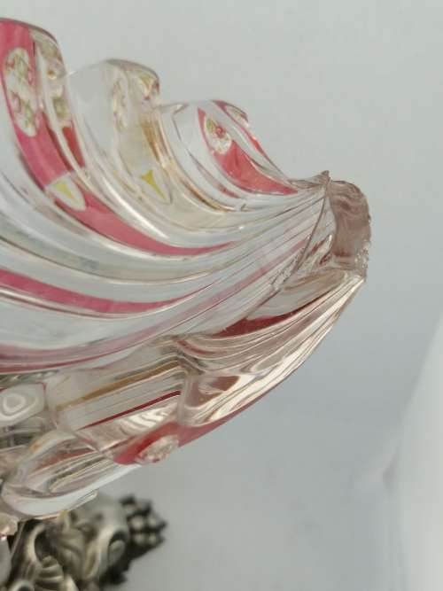 Bohemian Glass and Silver Plated Centrepiece with Dolphins and Neptune Mask Base