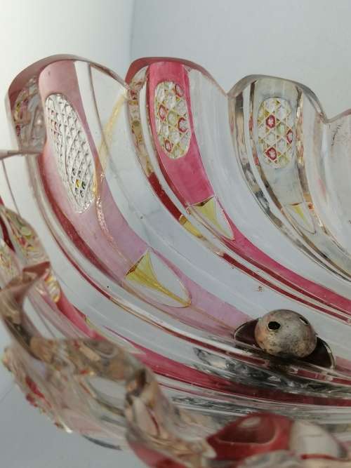 Bohemian Glass and Silver Plated Centrepiece with Dolphins and Neptune Mask Base