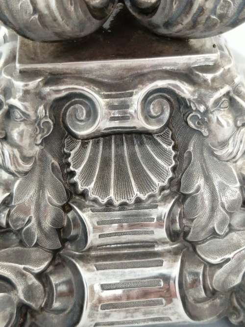 Bohemian Glass and Silver Plated Centrepiece with Dolphins and Neptune Mask Base