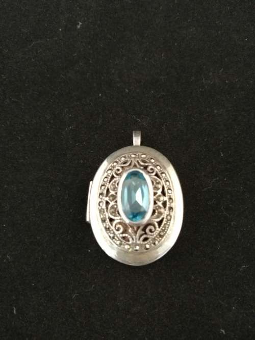 reserved for Beth,Silver Pill Box Pendant with Stone, Possibly Topaz