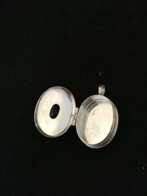 reserved for Beth,Silver Pill Box Pendant with Stone, Possibly Topaz