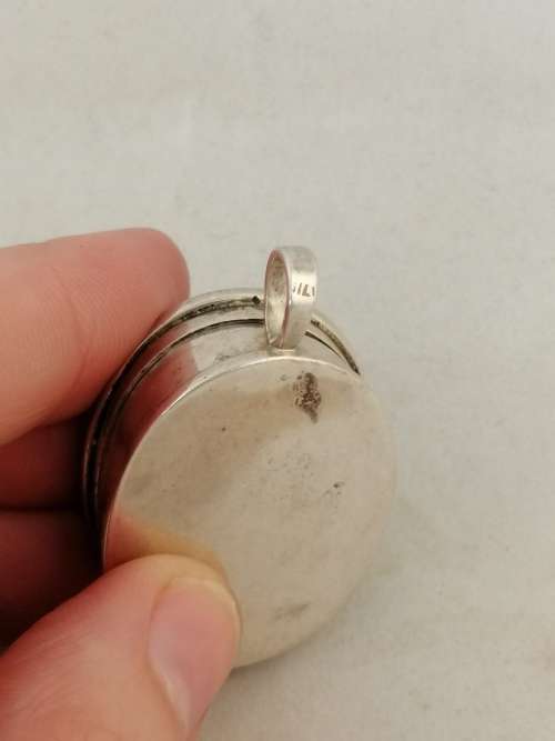 reserved for Beth,Silver Pill Box Pendant with Stone, Possibly Topaz