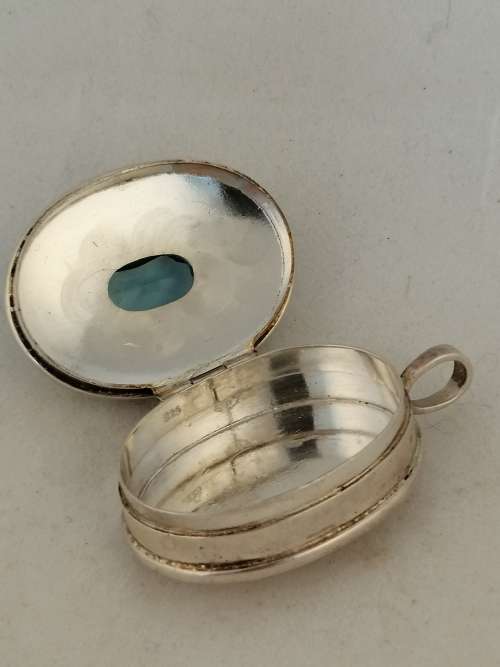 reserved for Beth,Silver Pill Box Pendant with Stone, Possibly Topaz