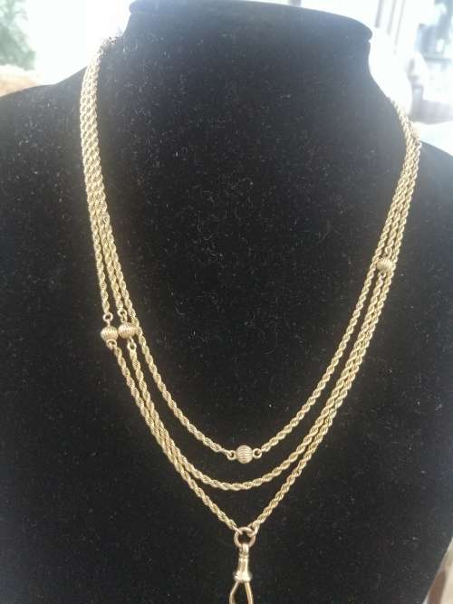 SIMPLY STUNNING ANTIQUE 9CT YELLOW GOLD DOUBLE ROPE DESIGN FOB CHAIN.