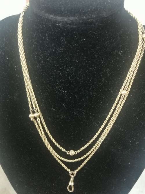 SIMPLY STUNNING ANTIQUE 9CT YELLOW GOLD DOUBLE ROPE DESIGN FOB CHAIN.