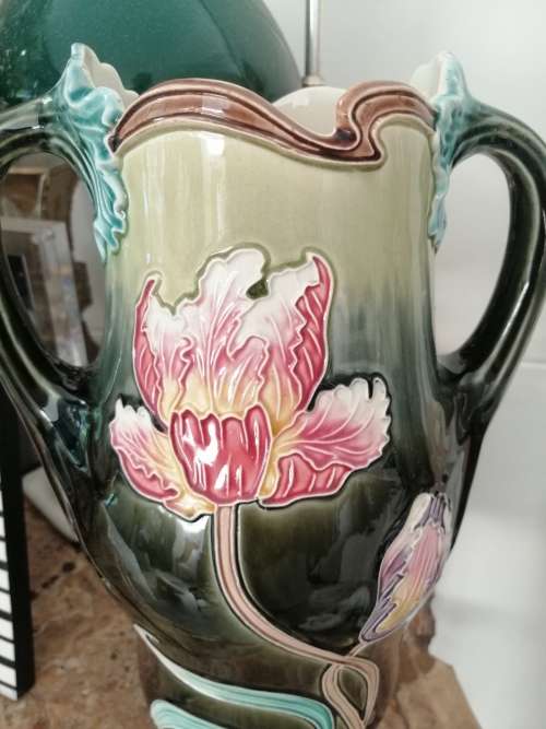 A STUNNING FRENCH ART NOUVEAU TWO-HANDLED CERAMIC VASE
