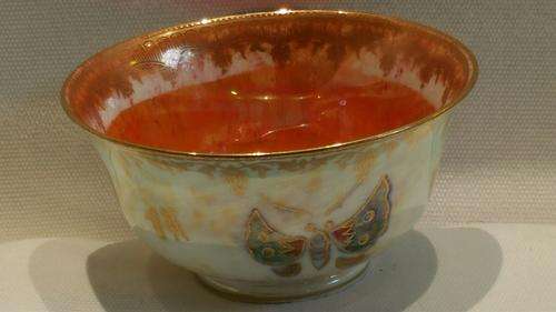 Stunning Wedgwood Orange and Iridescent Luster Butterfly Bowl