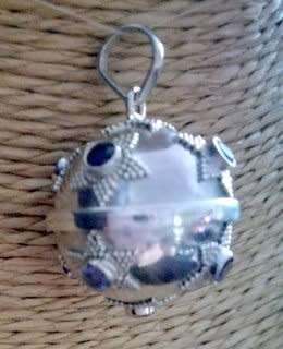 SOLID SILVER MYSTIC BELL IMPORTED FROM BALI WITH INLAID GEMSTONES