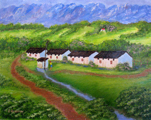 SA Artist Dirk Rossouw "Farm Cottages, Sedgefield"