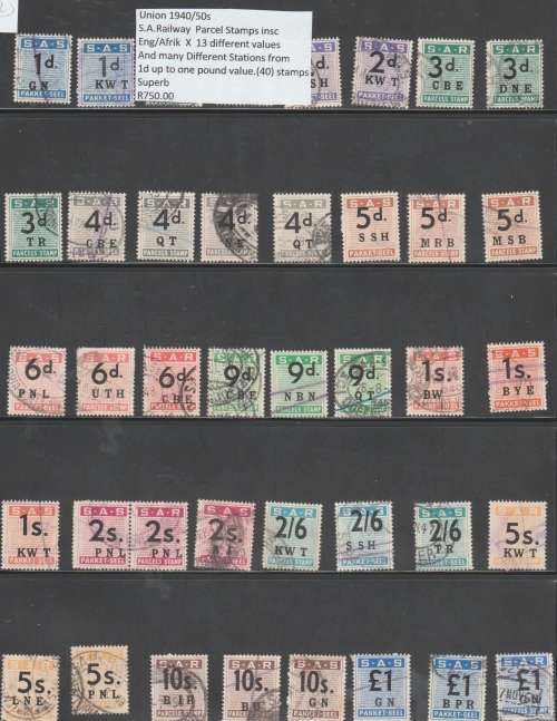 UNION 1940/50s RAILWAYS PARCEL STAMPS DIFFERENT STATIONS TO 1 POUND