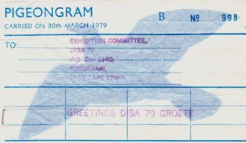 DISA `79 PIGEON POST DATED 30 MARCH 1979 TO CAPE TOWN,  INTRIGUING ITEM !