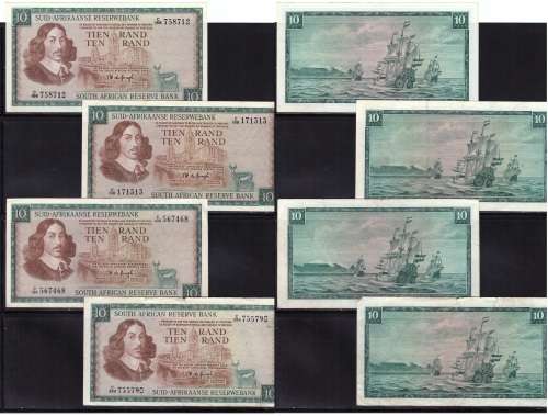 SA NOTES R10 x 4 T.W de JONGH SELECTION FINE USED (CIRCULATED) 1 BID FOR ALL 4 !
