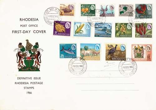 RHODESIA 1966 1st Defn. ISSUE FDC and VF* USED SET + DUPLICATES