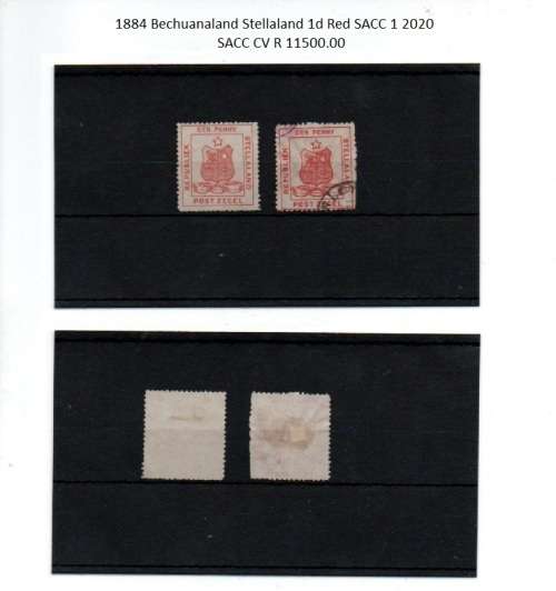 1884 BECHUANALAND STELLALAND 1d RED ( 1 MINT NO GUM, 1 USED) SEE SCANS