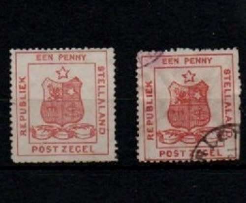 1884 BECHUANALAND STELLALAND 1d RED ( 1 MINT NO GUM, 1 USED) SEE SCANS