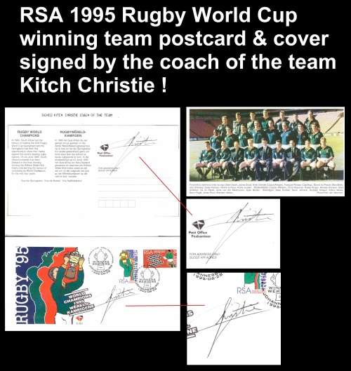 RSA RWC `95 Postcard & cover signed by the coach Kitch Christie ! See images & description