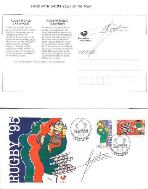 RSA RWC `95 Postcard & cover signed by the coach Kitch Christie ! See images & description